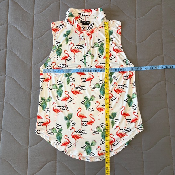 Bad Birdie NWT Sleeveless Golf Polo Shirt Flock With Me Sz XXL Cacti Flamingos - Picture 3 of 6